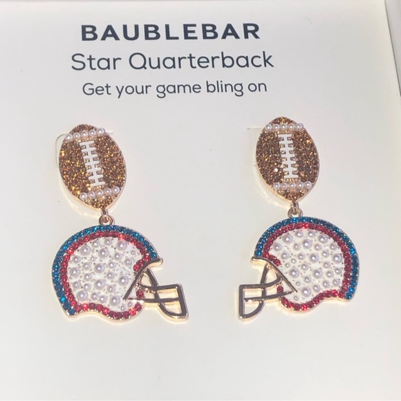 NIB! Football Helmet Earrings Rhinestones & Pearls - Picture 4 of 7